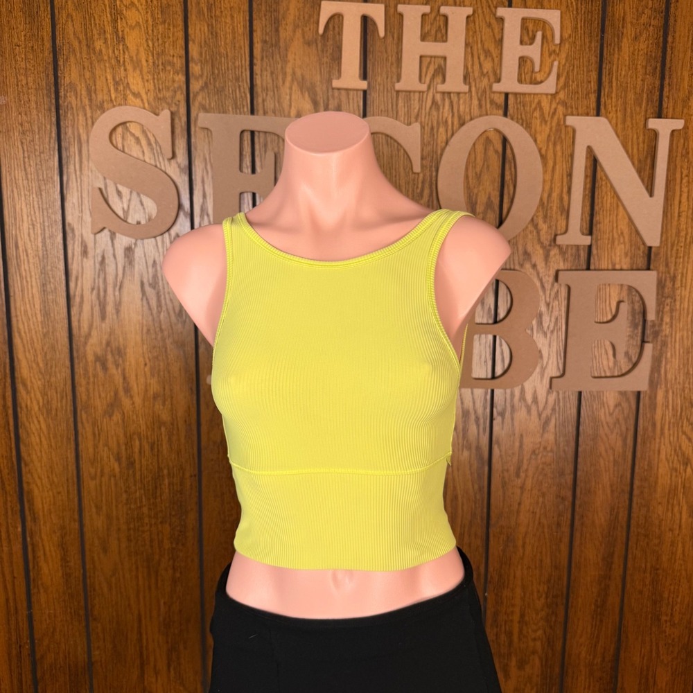 Lululemon Ebb to Street Tank Top Wmn 4 Yellow Lime Ribbed Cropped Yoga Athletic